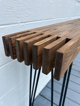 Load image into Gallery viewer, Modern Farmhouse Console Table - Wood Entryway Decor - Narrow with Hairpin Legs - Sofa Table
