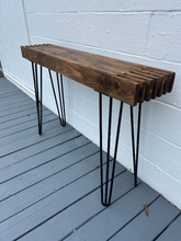 Load image into Gallery viewer, Modern Farmhouse Console Table - Wood Entryway Decor - Narrow with Hairpin Legs - Sofa Table