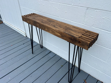Load image into Gallery viewer, Modern Farmhouse Console Table - Wood Entryway Decor - Narrow with Hairpin Legs - Sofa Table