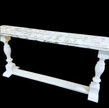 Load image into Gallery viewer, Rustic Farmhouse Entryway Table: Weathered White Console Sofa Table