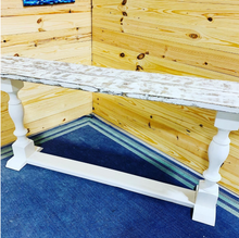 Load image into Gallery viewer, Rustic Farmhouse Entryway Table: Weathered White Console Sofa Table