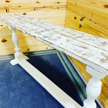 Load image into Gallery viewer, Rustic Farmhouse Entryway Table: Weathered White Console Sofa Table