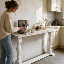 Load image into Gallery viewer, Rustic Farmhouse Entryway Table: Weathered White Console Sofa Table