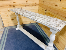 Load image into Gallery viewer, Rustic Farmhouse Entryway Table: Weathered White Console Sofa Table