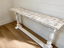 Load image into Gallery viewer, Rustic Farmhouse Entryway Table: Weathered White Console Sofa Table