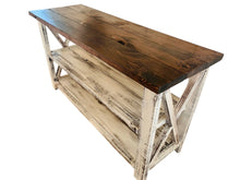 Load image into Gallery viewer, Rustic Farmhouse Buffet Table: Distressed White & Red Mahogany
