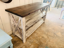 Load image into Gallery viewer, Rustic Farmhouse Buffet Table: Distressed White & Red Mahogany