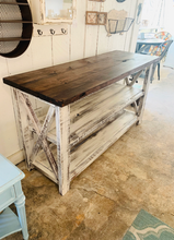Load image into Gallery viewer, Rustic Farmhouse Buffet Table: Distressed White & Red Mahogany