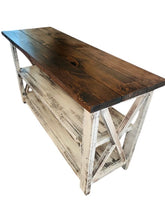 Load image into Gallery viewer, Rustic Farmhouse Buffet Table: Distressed White & Red Mahogany