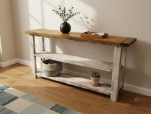 Load image into Gallery viewer, Rustic Farmhouse Bookshelf: Distressed White Console Entryway Table