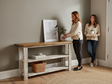 Load image into Gallery viewer, Rustic Farmhouse Bookshelf: Distressed White Console Entryway Table