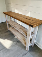 Load image into Gallery viewer, Rustic Farmhouse Bookshelf: Distressed White Console Entryway Table