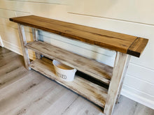 Load image into Gallery viewer, Rustic Farmhouse Bookshelf: Distressed White Console Entryway Table