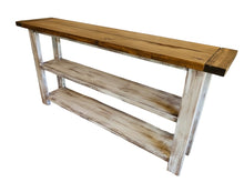 Load image into Gallery viewer, Rustic Farmhouse Bookshelf: Distressed White Console Entryway Table