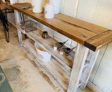 Load image into Gallery viewer, Rustic Farmhouse Bookshelf: Distressed White Console Entryway Table