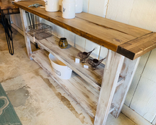 Load image into Gallery viewer, Rustic Farmhouse Bookshelf: Distressed White Console Entryway Table