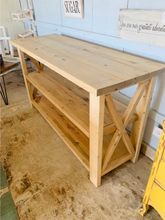 Load image into Gallery viewer, Rustic Wooden Buffet Table: Weathered Oak Farmhouse Console