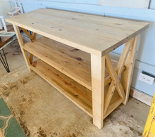 Load image into Gallery viewer, Rustic Wooden Buffet Table: Weathered Oak Farmhouse Console