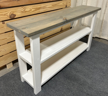 Load image into Gallery viewer, Handmade Farmhouse Bookshelf: Gray Top, White Base Console Table