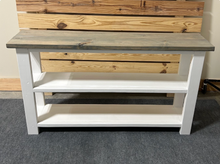 Load image into Gallery viewer, Handmade Farmhouse Bookshelf: Gray Top, White Base Console Table