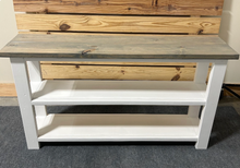 Load image into Gallery viewer, Handmade Farmhouse Bookshelf: Gray Top, White Base Console Table
