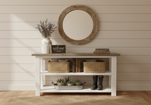 Load image into Gallery viewer, Handmade Farmhouse Bookshelf: Gray Top, White Base Console Table