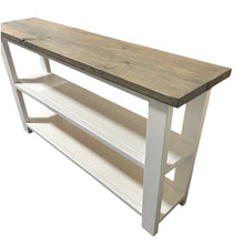 Load image into Gallery viewer, Handmade Farmhouse Bookshelf: Gray Top, White Base Console Table