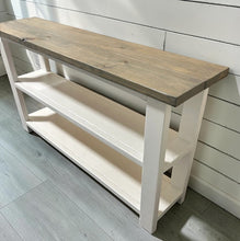 Load image into Gallery viewer, Handmade Farmhouse Bookshelf: Gray Top, White Base Console Table