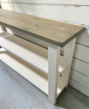 Load image into Gallery viewer, Handmade Farmhouse Bookshelf: Gray Top, White Base Console Table