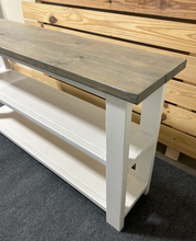 Load image into Gallery viewer, Handmade Farmhouse Bookshelf: Gray Top, White Base Console Table