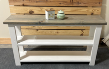 Load image into Gallery viewer, Handmade Farmhouse Bookshelf: Gray Top, White Base Console Table