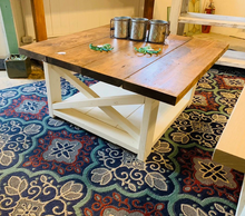 Load image into Gallery viewer, Large Farmhouse Coffee Table: Square Wooden Living Room Table with X Base