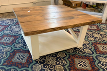 Load image into Gallery viewer, Large Farmhouse Coffee Table: Square Wooden Living Room Table with X Base