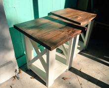 Load image into Gallery viewer, Handmade Farmhouse End Table Set: Provincial Brown Top, White X Base