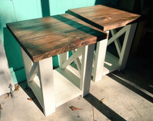 Load image into Gallery viewer, Handmade Farmhouse End Table Set: Provincial Brown Top, White X Base