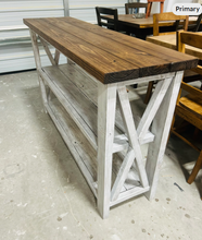 Load image into Gallery viewer, Handmade Farmhouse Buffet: Red Mahogany Top, Distressed White Base