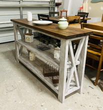 Load image into Gallery viewer, Handmade Farmhouse Buffet: Red Mahogany Top, Distressed White Base