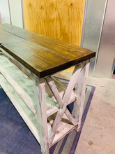 Load image into Gallery viewer, Rustic Wooden Buffet Table: Farmhouse Console with Distressed White Base