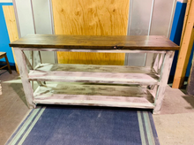 Load image into Gallery viewer, Rustic Wooden Buffet Table: Farmhouse Console with Distressed White Base