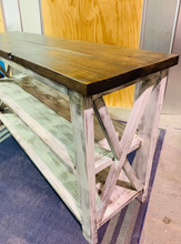 Load image into Gallery viewer, Rustic Wooden Buffet Table: Farmhouse Console with Distressed White Base