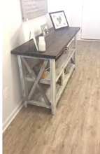 Load image into Gallery viewer, Rustic Farmhouse Sideboard: Distressed White, Dark Walnut Top
