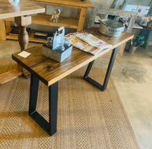 Load image into Gallery viewer, Industrial Farmhouse Entryway Table: Honey Brown Wood & Black Steel