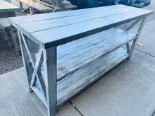 Load image into Gallery viewer, 6-Foot Rustic Wooden Buffet Table: Distressed White Farmhouse Console