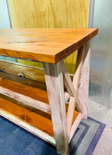 Load image into Gallery viewer, Rustic Farmhouse Buffet Table: Distressed White & Gunstock Shelving