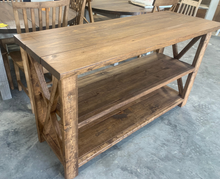 Load image into Gallery viewer, Rustic Wooden Buffet Table: Farmhouse Console Table, Brown Walnut Stain