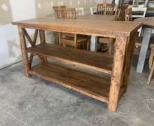 Load image into Gallery viewer, Rustic Wooden Buffet Table: Farmhouse Console Table, Brown Walnut Stain