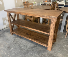 Load image into Gallery viewer, Rustic Wooden Buffet Table: Farmhouse Console Table, Brown Walnut Stain