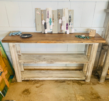 Load image into Gallery viewer, Rustic Farmhouse Bookshelf: Light Walnut Top, Distressed White Base
