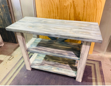Load image into Gallery viewer, Rustic Farmhouse Entryway Table: Distressed White & Navy Console