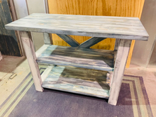 Load image into Gallery viewer, Rustic Farmhouse Entryway Table: Distressed White & Navy Console